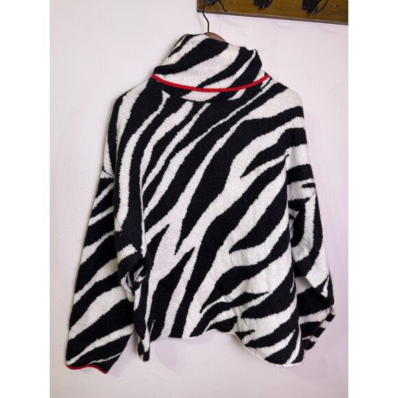 Rag & Bone Kiki Zebra Print Funnel Neck Sweater Black White Red Trim Medium - Picture 2 of 7